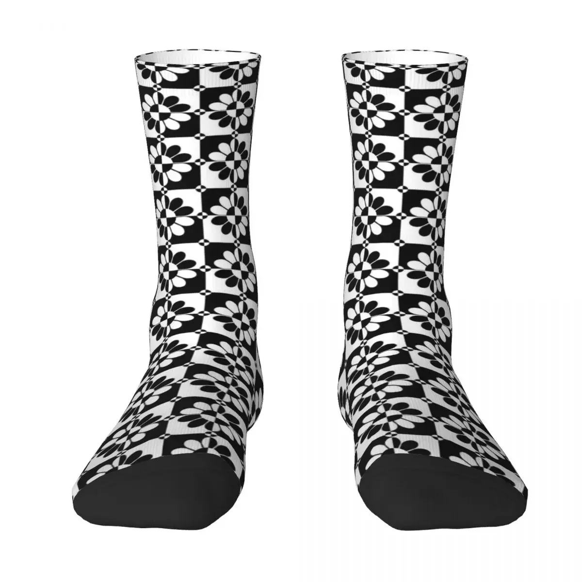 Black And White Two Tone Stockings Mod Ska Flower Fashion Socks Autumn Non-Slip  Women Men Outdoor Sports Comfortable 