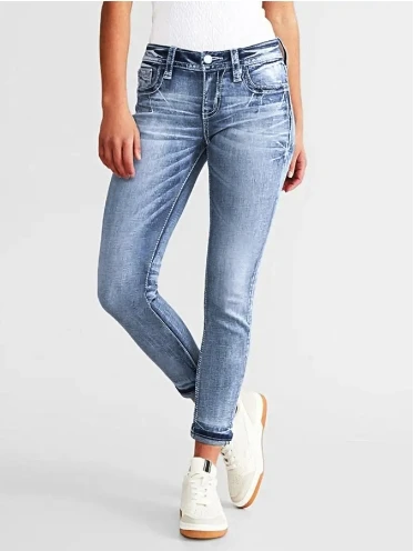 Damen-Jeans, schmale Passform, dehnbar, schlankmachend, vielseitig, bestickte Jeans, Hose mit kleinen Beinen, lässige, minimalistische und personalisierte Jeans