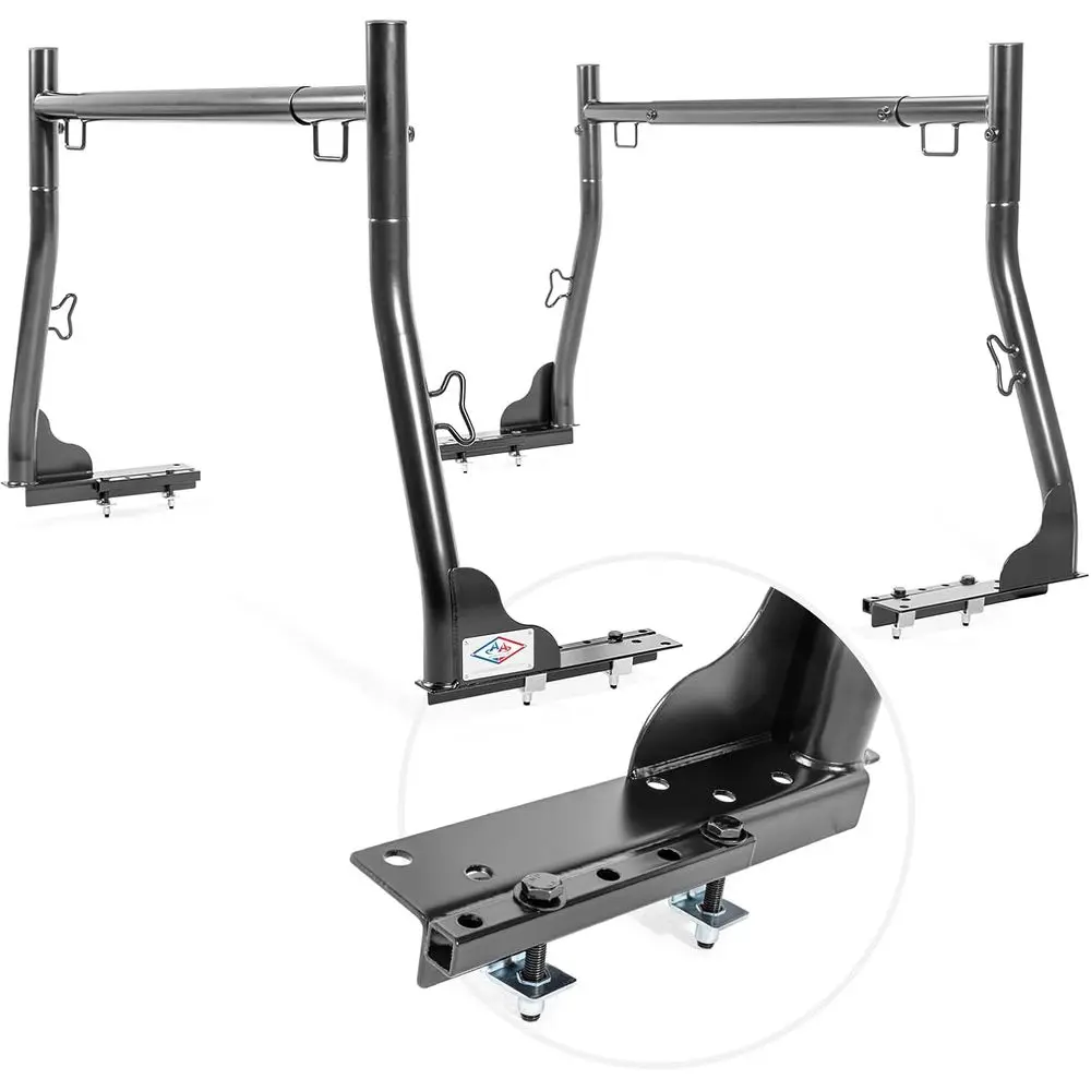 Truck Ladder Rack with 800 lbs Capacity, 8 Non-Drilling Clamps, Black Steel Pickup Bed Ladder Rack Set