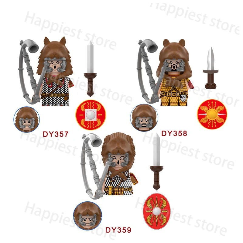 MOC Military Medieval Rome Castle Figures Building Blocks Army Soldiers Shield Sword Weapons Knights Accessories Bricks Toys