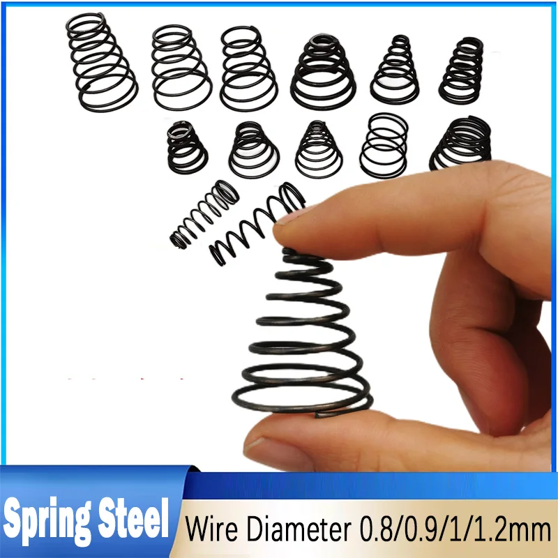 10Pcs Spring Steel Tower Springs Wire Diameter 0.8/0.9/1/1.2mm Conical Cone Compression Spring Pressure Spring