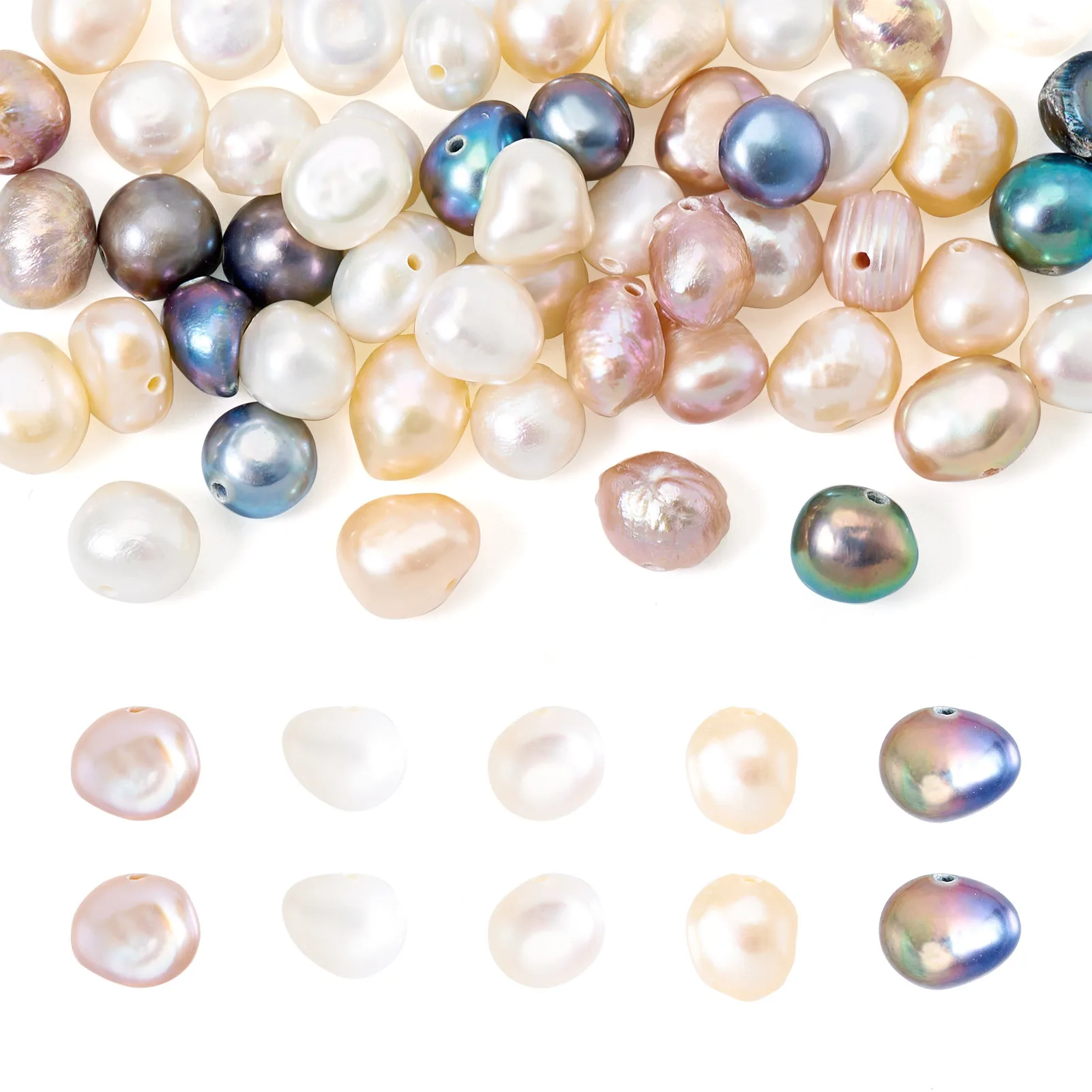 

1 Set Natural Cultured Freshwater Pearl Beads Two Sides Polished For Jewelry Making DIY Bracelet Necklace Supplies 5~6mm
