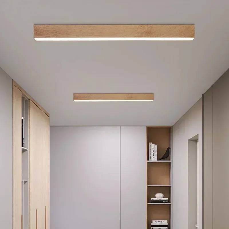 Modern LED Ceiling Lamp for Living Dining Room Long Strip Wooden Decor Lamps Entryway Bedroom Aisle Cloakroom Lighting Fixture