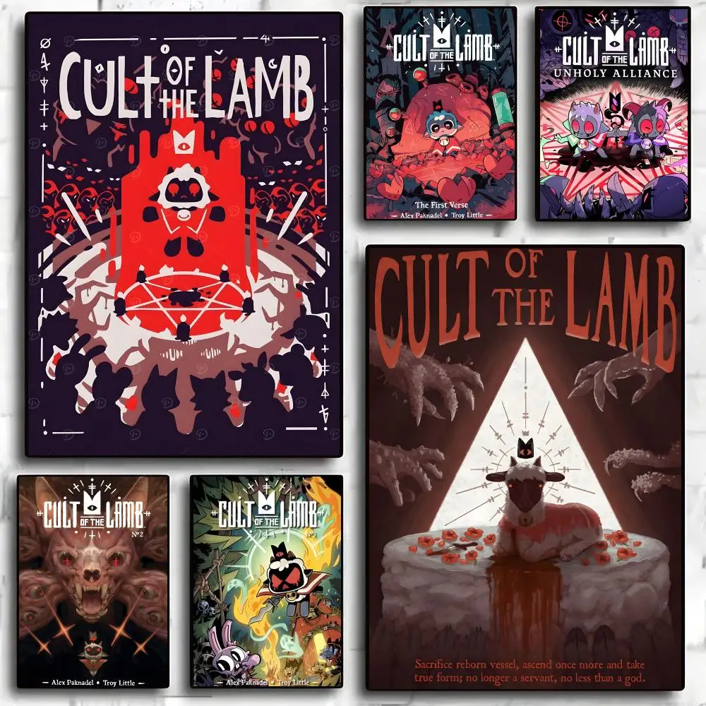 Cult of the Lamb Game Art Poster Self-adhesive Living Room Bedroom Party Bar Decor Moisture-proof Fade-resistant