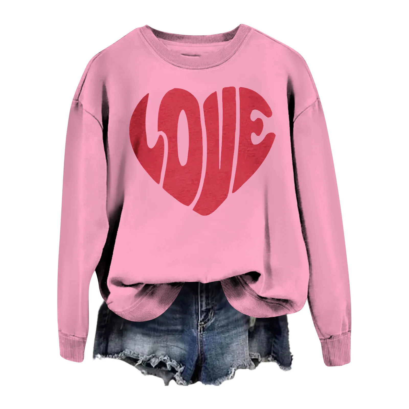 

Heart Pattern Letter Print Women Sweatshirt Soft Casual Loose Vintage Female Hoodies 2024 New Warm Fleece Student Tops Y2k