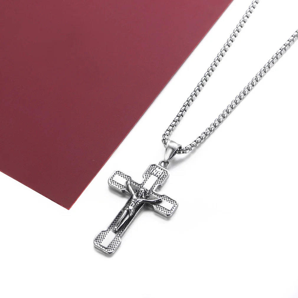 U7 Vintage Style Crucifix Jesus Cross Pendant Necklaces Box Link Wood Beads Chain Retro Catholic Church Religious Unisex Jewelry