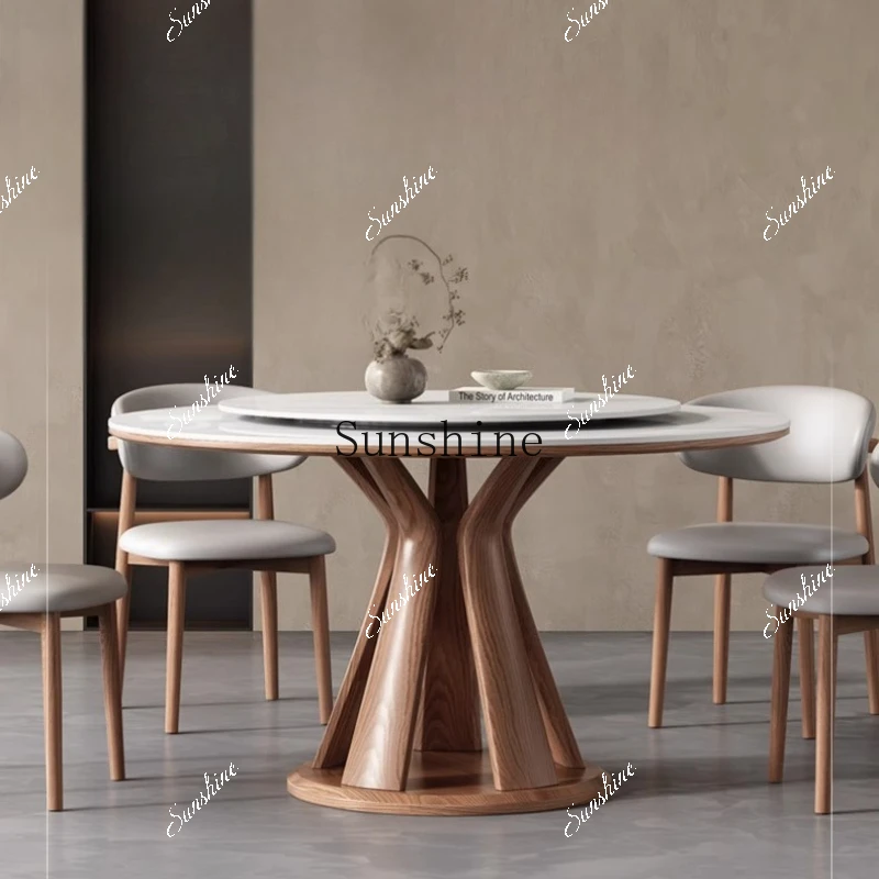 Modern simple household small apartment ash wood round with turntable eating table  FT
