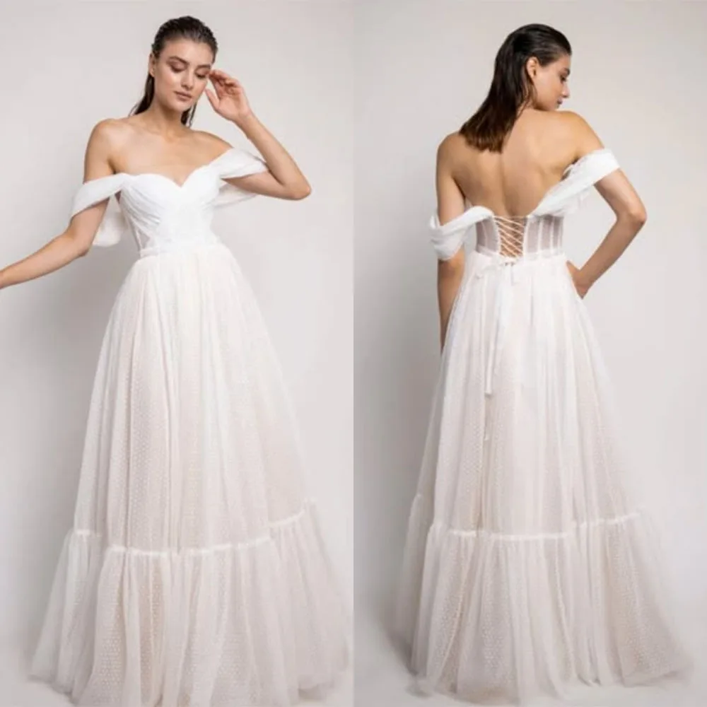 

High Quality Customized V-neck Floor Length Off Shoulder Sleeveless White Wedding Party Back Strap Платье Корейский Стиль فستان