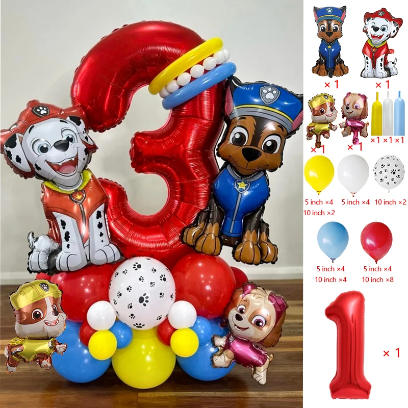 Cartoon Paw Patrol Dog Chase Balloon Birthday Decoration Number Aluminum Latex Balloons Set Kids Party Supplies Gift Favor Decor view 2