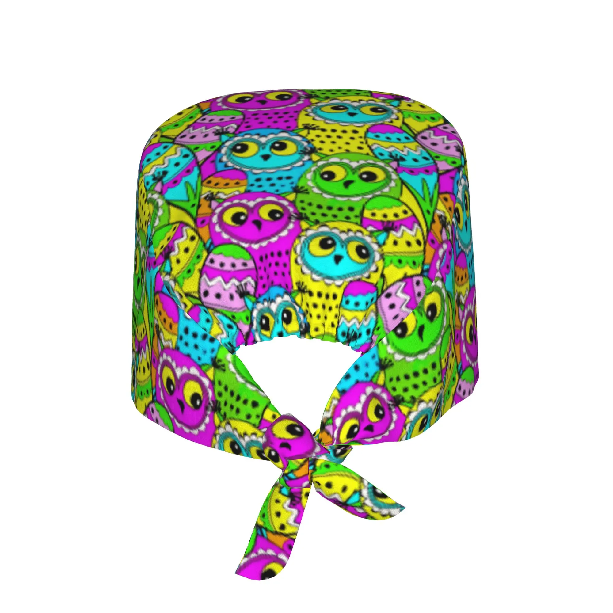 Funny Colourful Creative Owl Printed  Working Cap Surgical Hats Women Men  Operating Room Cap Nursing Cap Lab Works Hat