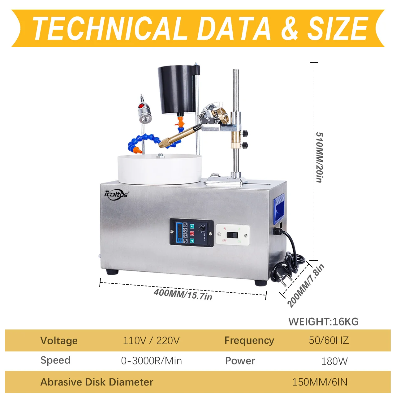 TOKTOS آلة الأوجه بالأحجار الكريمة 180 واط عالية السرعة 2980 دورة في الدقيقة اليشم طحن تلميع الصخور الملمع لصنع المجوهرات