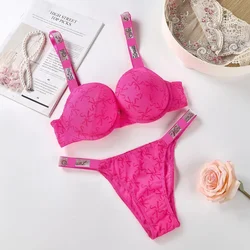 Rhinestone Letter Bra and Underwear Set Sexy Women's Underwear 2-piece Set Push Up Underwear Luxury Comfort Plus Size Bra Wholes