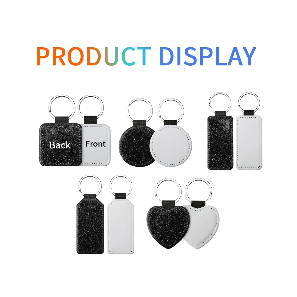 20Pack Sublimation Blanks Keychain Glitter PU Leather Keychain Heat Transfer Keyring Various Kinds Sublimation