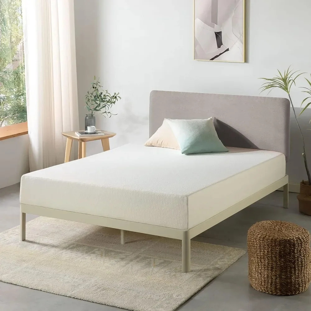 Cama em uma caixa de colchão completo de 8 polegadas, espuma viscoelástica de chá verde, branco