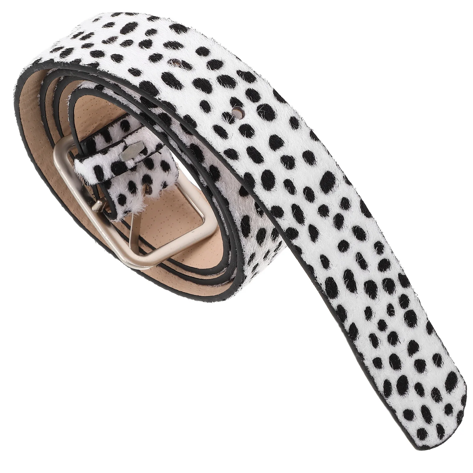 Women Dalmatian Pattern PU Waist Belt Black White Animal Print Adjustable Casual Western Belt for Jeans Dress Pants Fashion