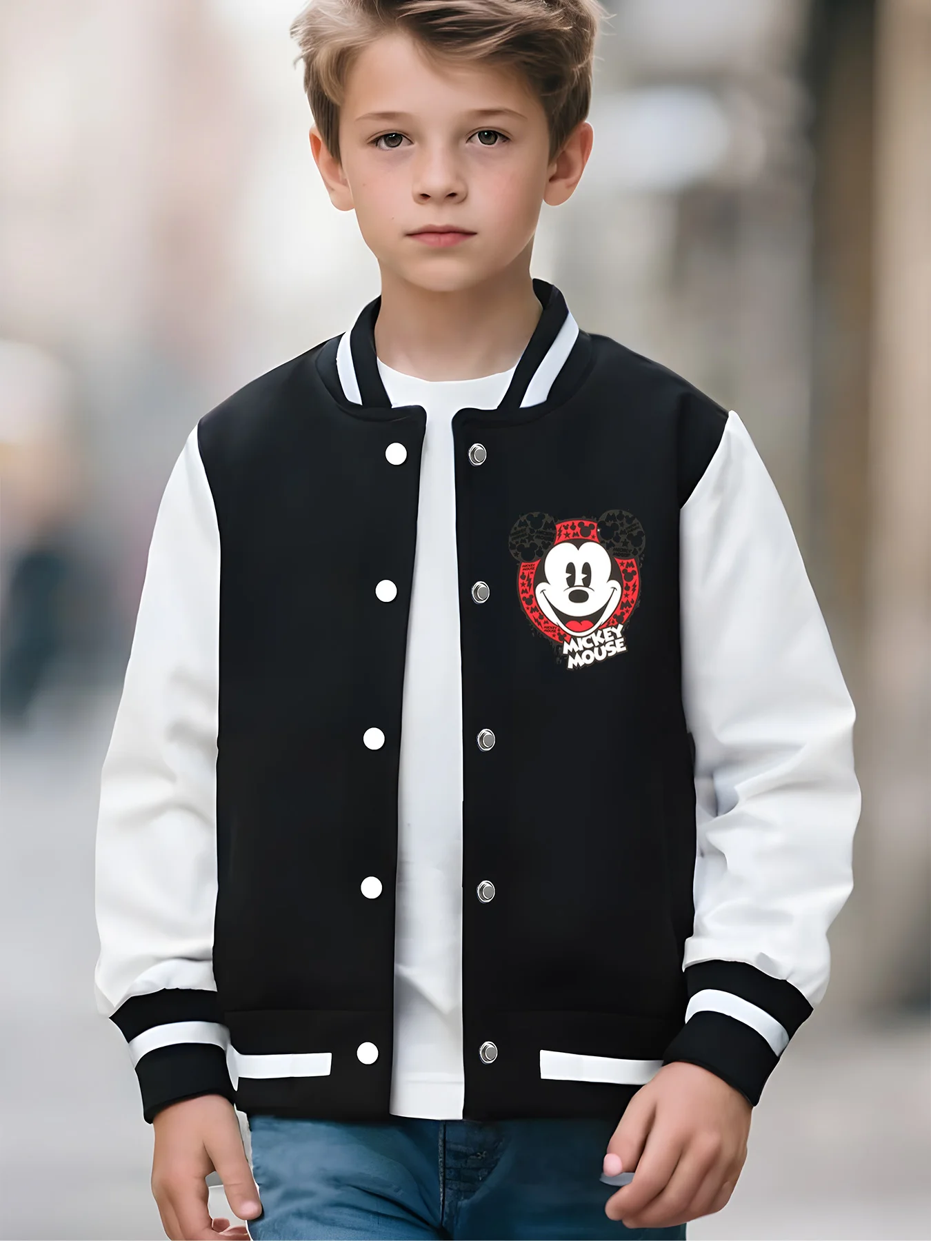 MINISO Disney co-branded Mickey trendy baseball jacket - classic Mickey image on both sides, fashionable and childlike, trendy