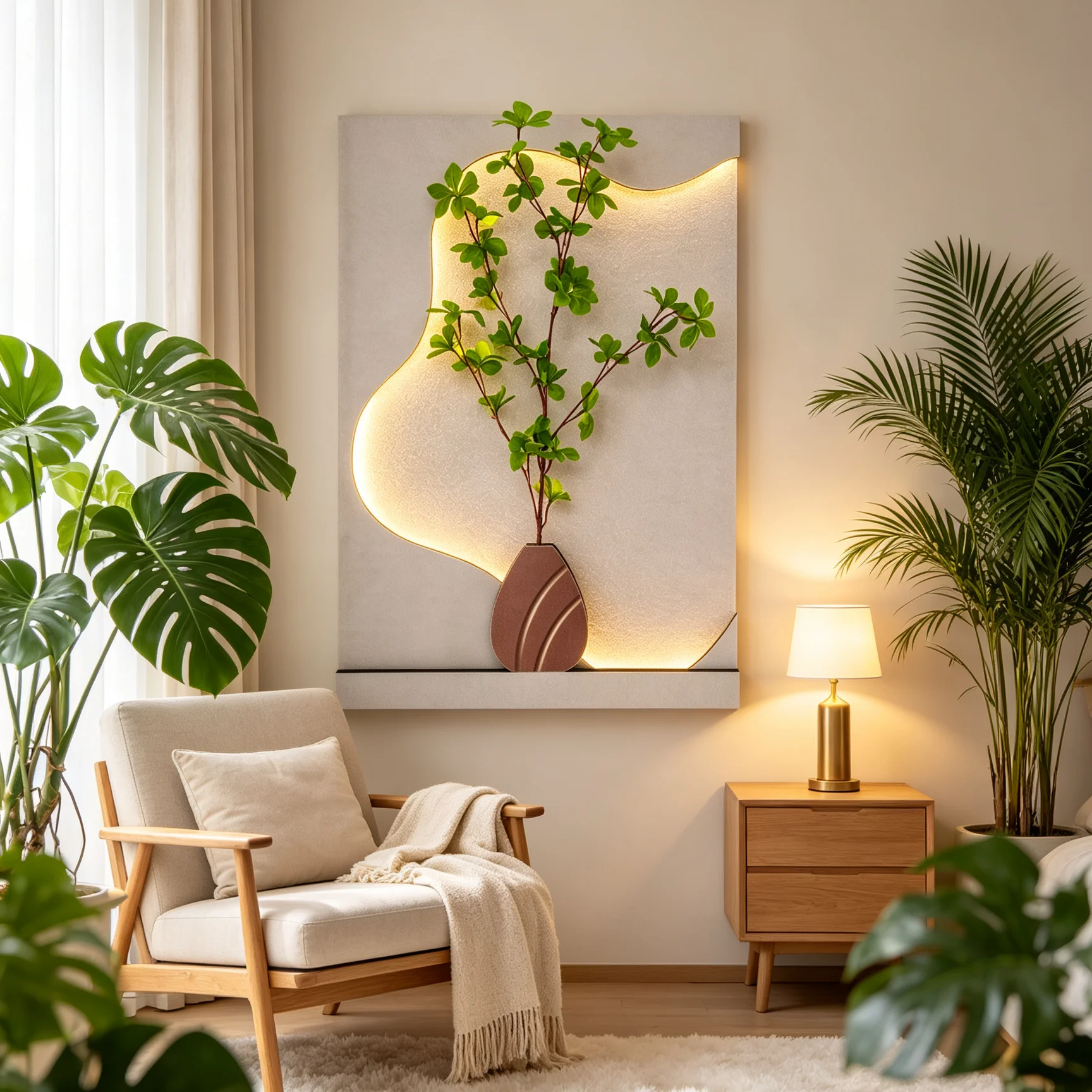 Wall Mount Sandstone Floral Decor With Complete Mounting Accessories Safe Stable Installation Indoor Wall Ornament