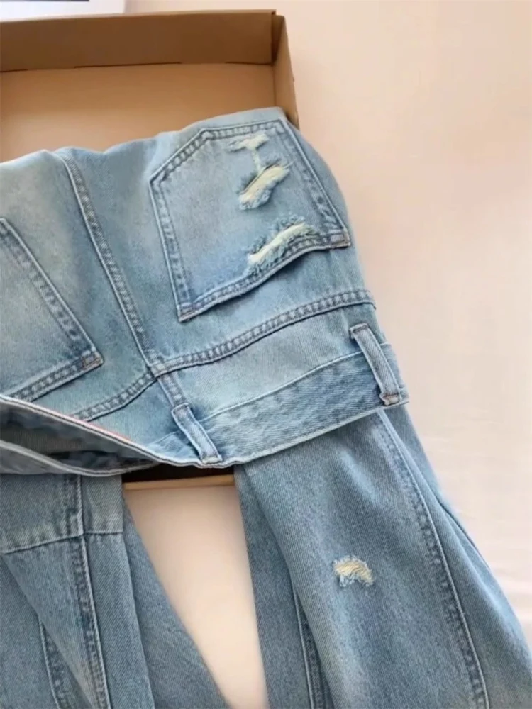 

Легкие брюки RetroFeel ThiWaisted с высокой талией Distred BlueJeanStraightcutБрюкиForBothMenAndWomenSummerentials