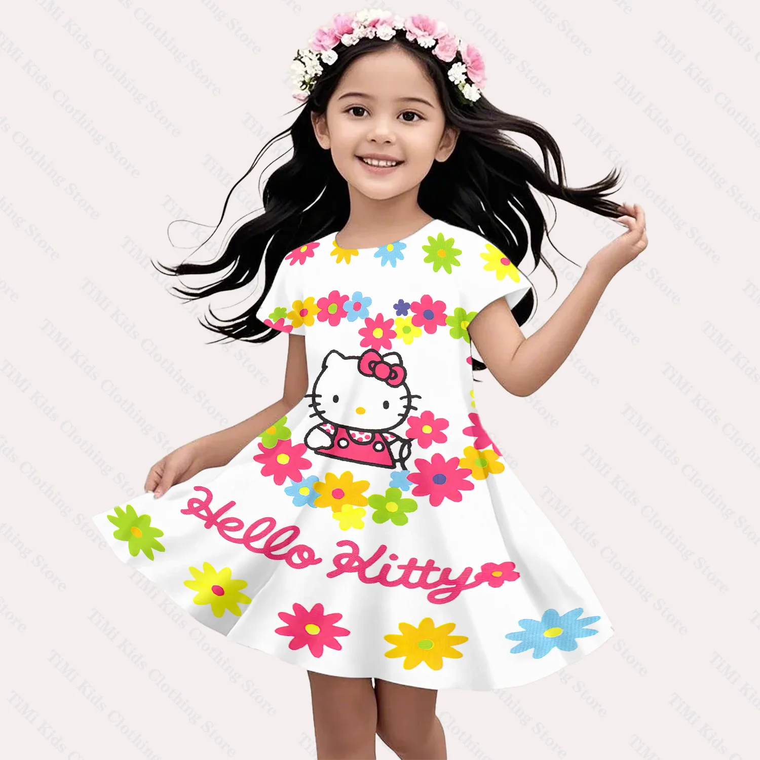 

Summer Gift Cartoon Short Sleeve Girls Dress Kuromi 3D Print Skirt 2025 Fashion Casual Wear Original Brand Children Clothing