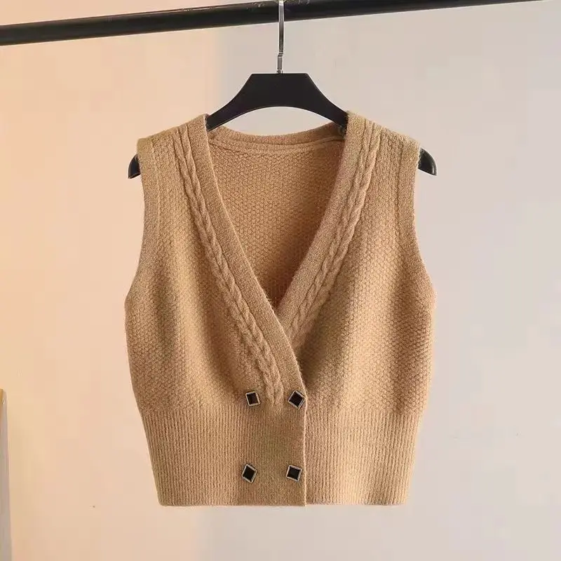 Spring Autumn Screw Thread Button Solid Color Women\'s Clothing Sweater Knitted Cardigan Vest Coats Casual Elegant Vintage Tops