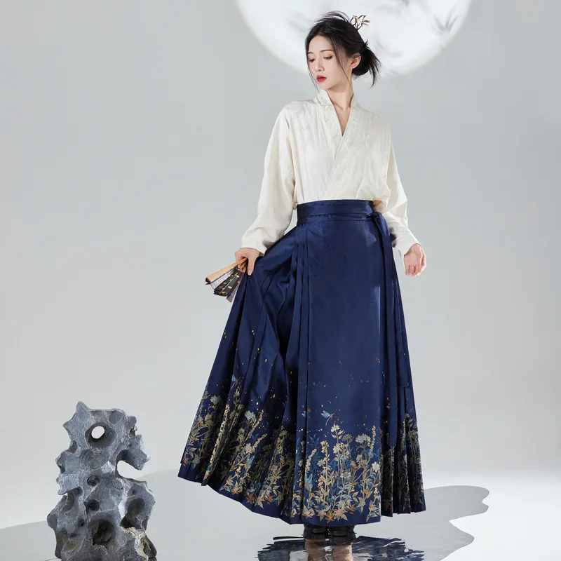 Chinese Style Women's Hanfu Dresses Women Mamian Set Woven Gold Horse Face Skirt New Fashion Shirt Retro Traditional Daily Wear