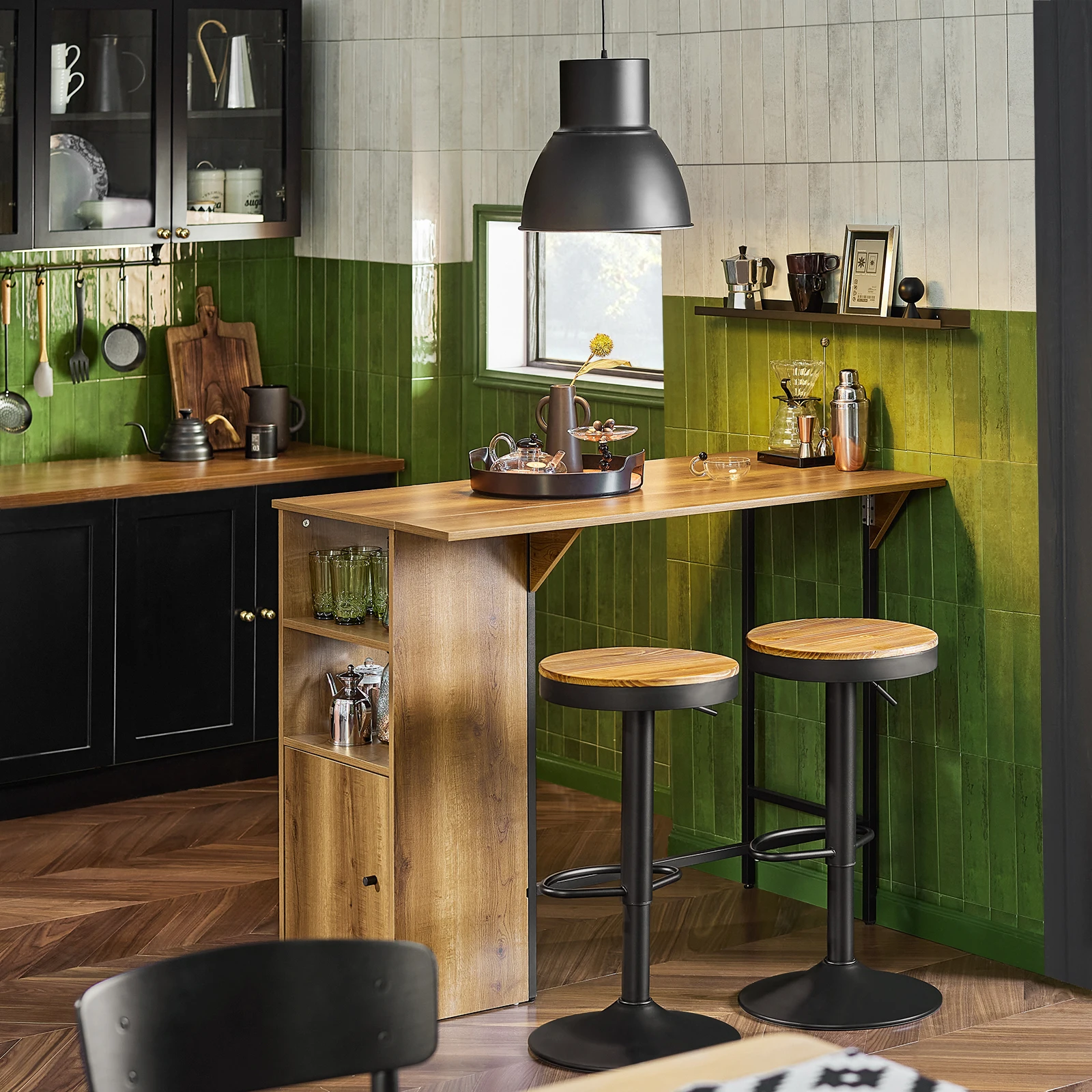 SoBuy FWT98-PF Bartisch Esstisch mit erweiterbarer Arbeitsfläche Hochtisch Bistrotisch Stehtisch Bartresen im Industrie-Desig – Detail 1