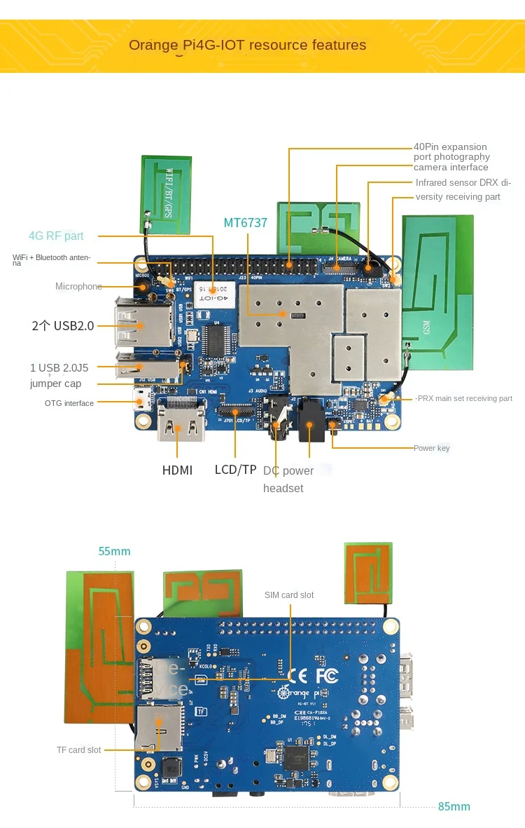 Orange Pi Orangepi 4g-iot Development Board 4 Gmt6737 Orange Pie Android Linux