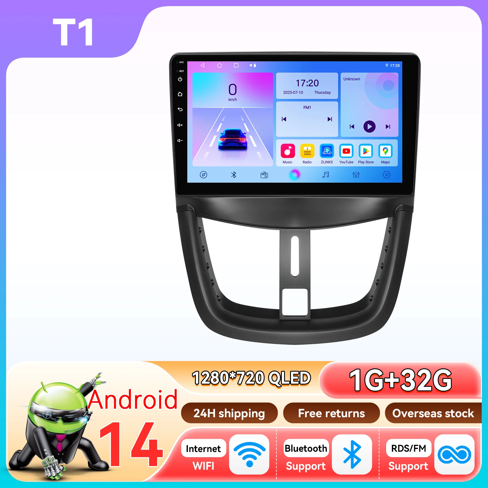 Hizpo Autoradio Autoradio Voor Peugeot 207 207CC 2006-2015 Draadloze Carplay Android Auto 2Din GPS Stereo 360 camera Snapdragon 6115