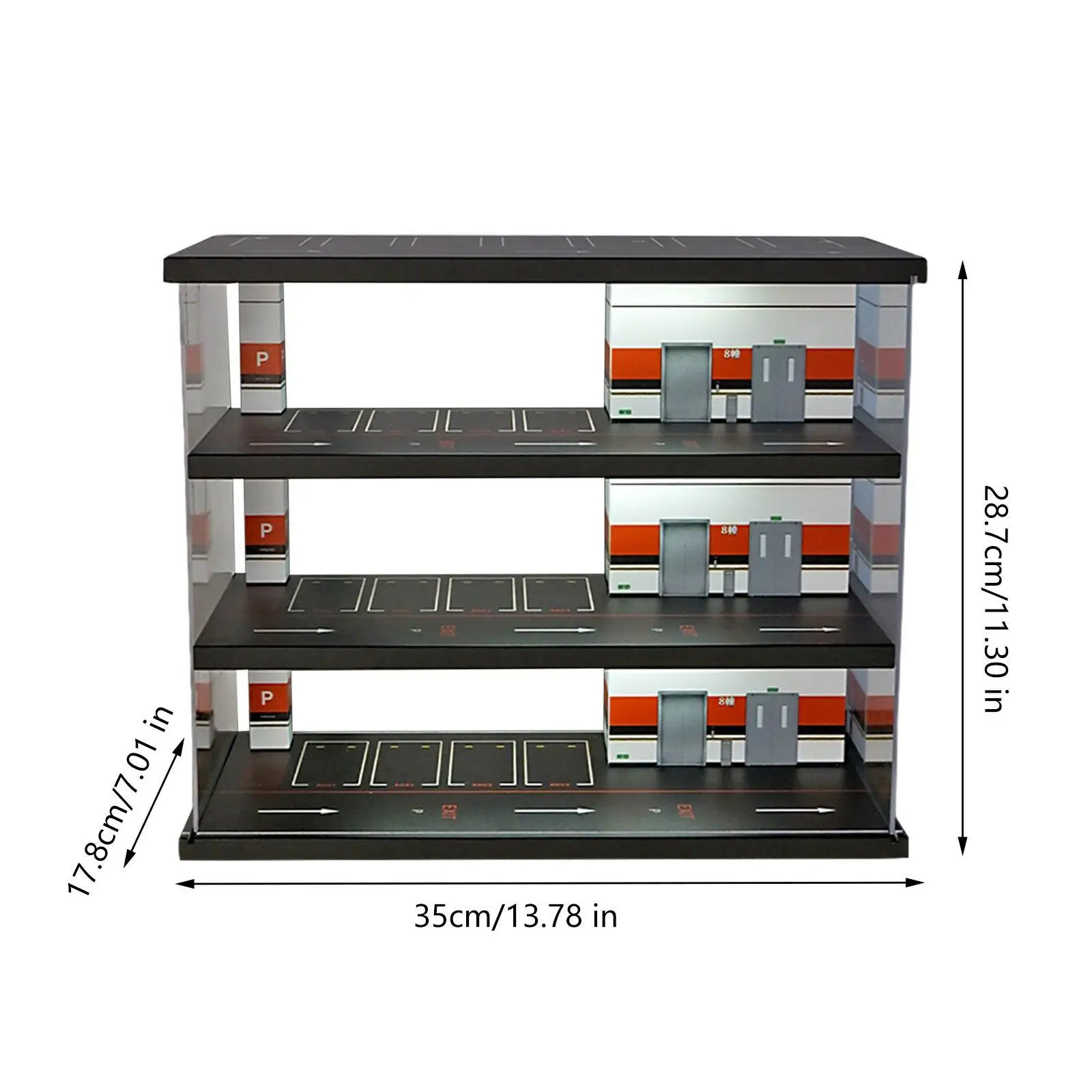 1:64 Parking Lot Display Case 3 Tiers Diecast Car Display Collectible Display Showcase for Diecast Car Figure Figures Mini Dolls