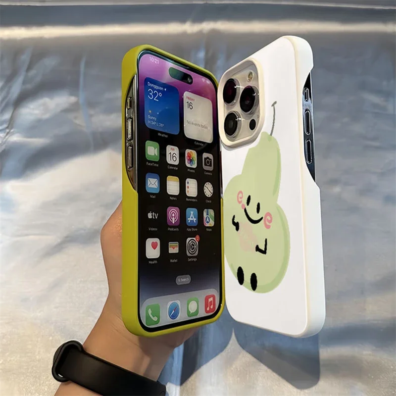 New Smiling Green Pear Phone Shell For IPhone 16 Pro Case For IPhone 15 14 13 12 11 Pro Max 16 Plus Matte Anti Drop Soft Cover