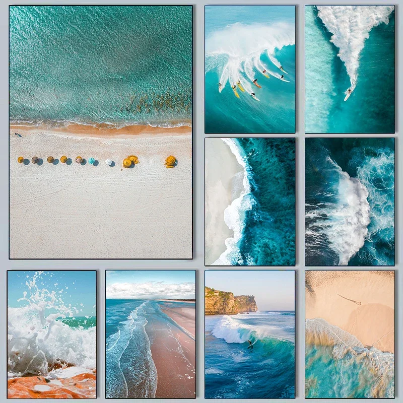 1pcs(No frame) Modern Simple Ocean Landscape Poster Prints Beach Seascape Canvas Painting Wall Art Pictures for Summer Living Ro
