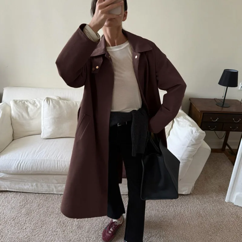 

Tuularose Vintage Women Trench Coat Jacket New Lapel Loose Long Cardigan Jacket Fashion Streetwear Office Female Jacket Outwear