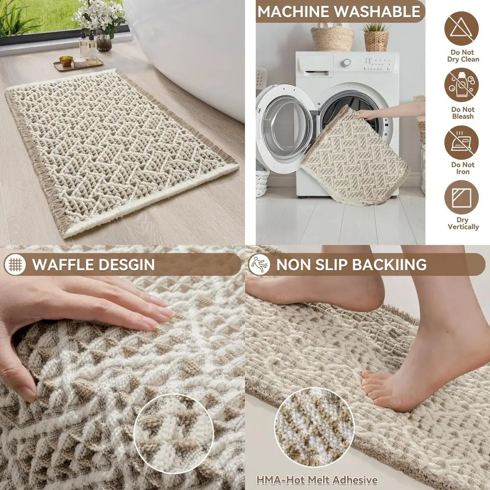 

вафельные коврики для ванной комнаты, очень мягкий и впитывающий нескользящий коврик для ванной, моющийся коврик для ванной в стиле бохо, коврик для душа с резиновой спинкой для ванной комнаты f