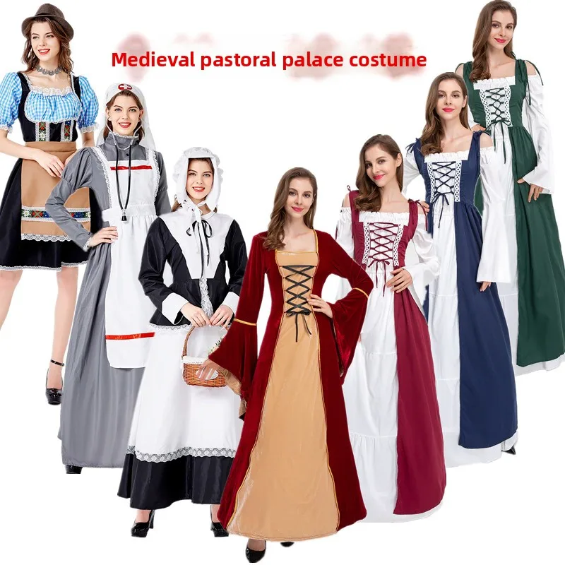 Nuovo loween Corte medievale Lungo Princ Dr Lady Queen Costume Ele Spettacolo teatrale etnico tradizionale da donna...
