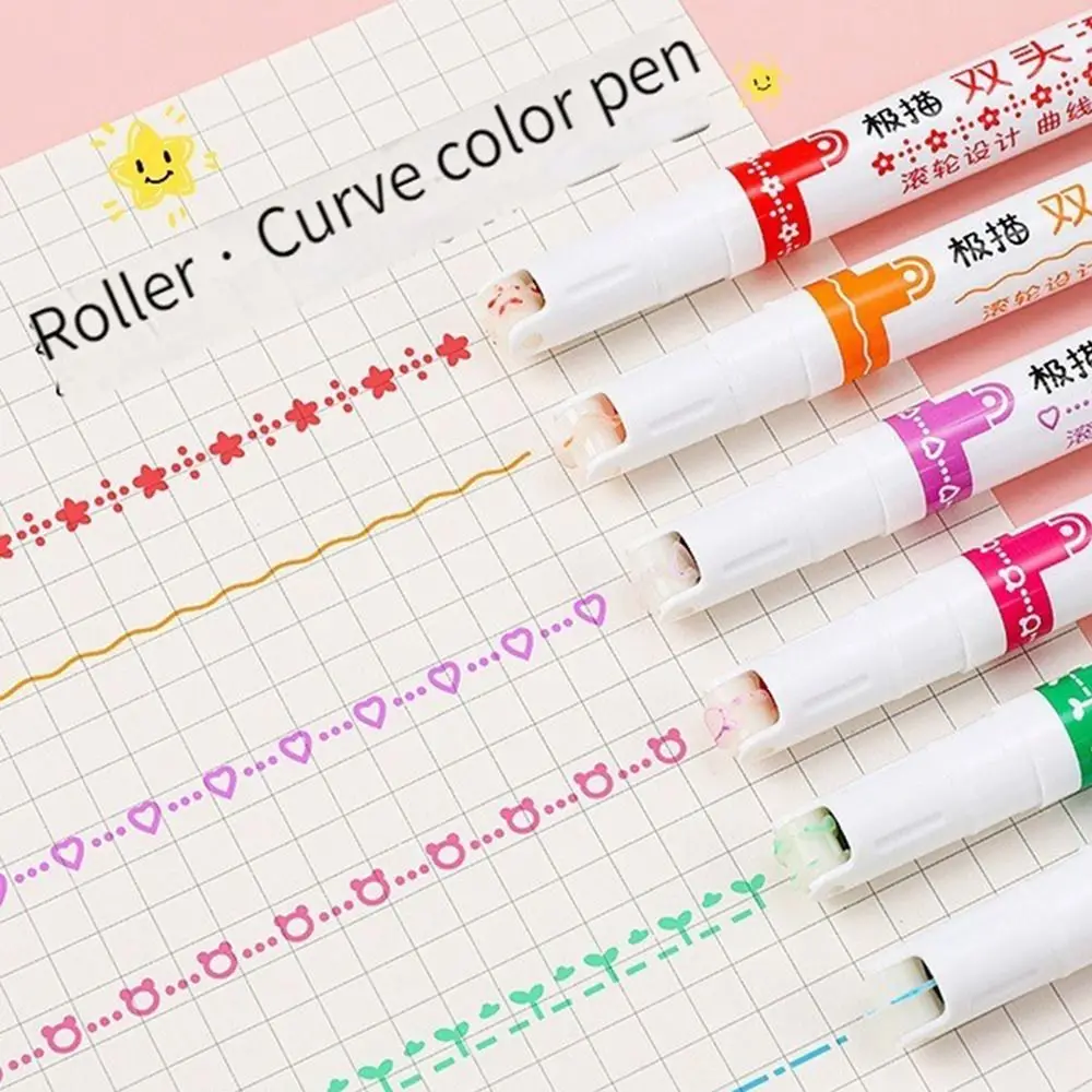 Tools Office Supplies Curve Line Flower-shaped Marker Double Head Integrated Markers Pen Curve Highlighter Pen Multiple Shapes