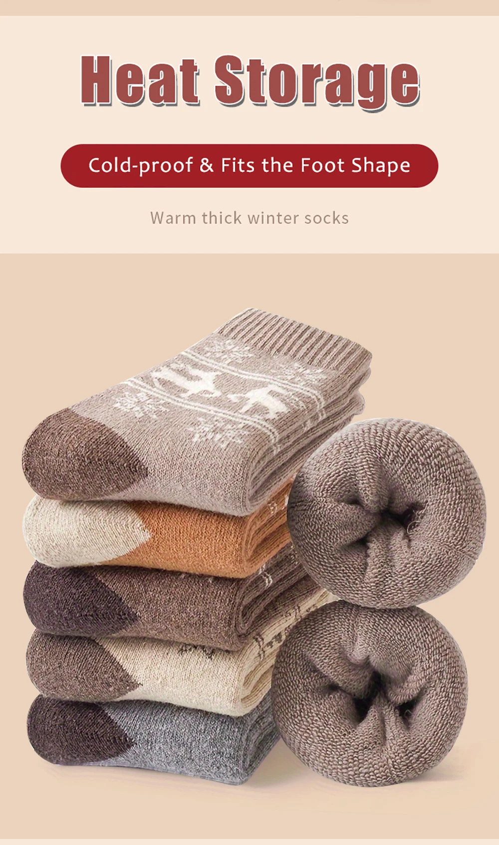 5Pairs Winter Verdicken Wolle Socken Warme Schnee Frauen Socken Gegen Kalte Mittelrohr Outdoor Sport Socken Weihnachten Elch Socken geschenk – Detail 4