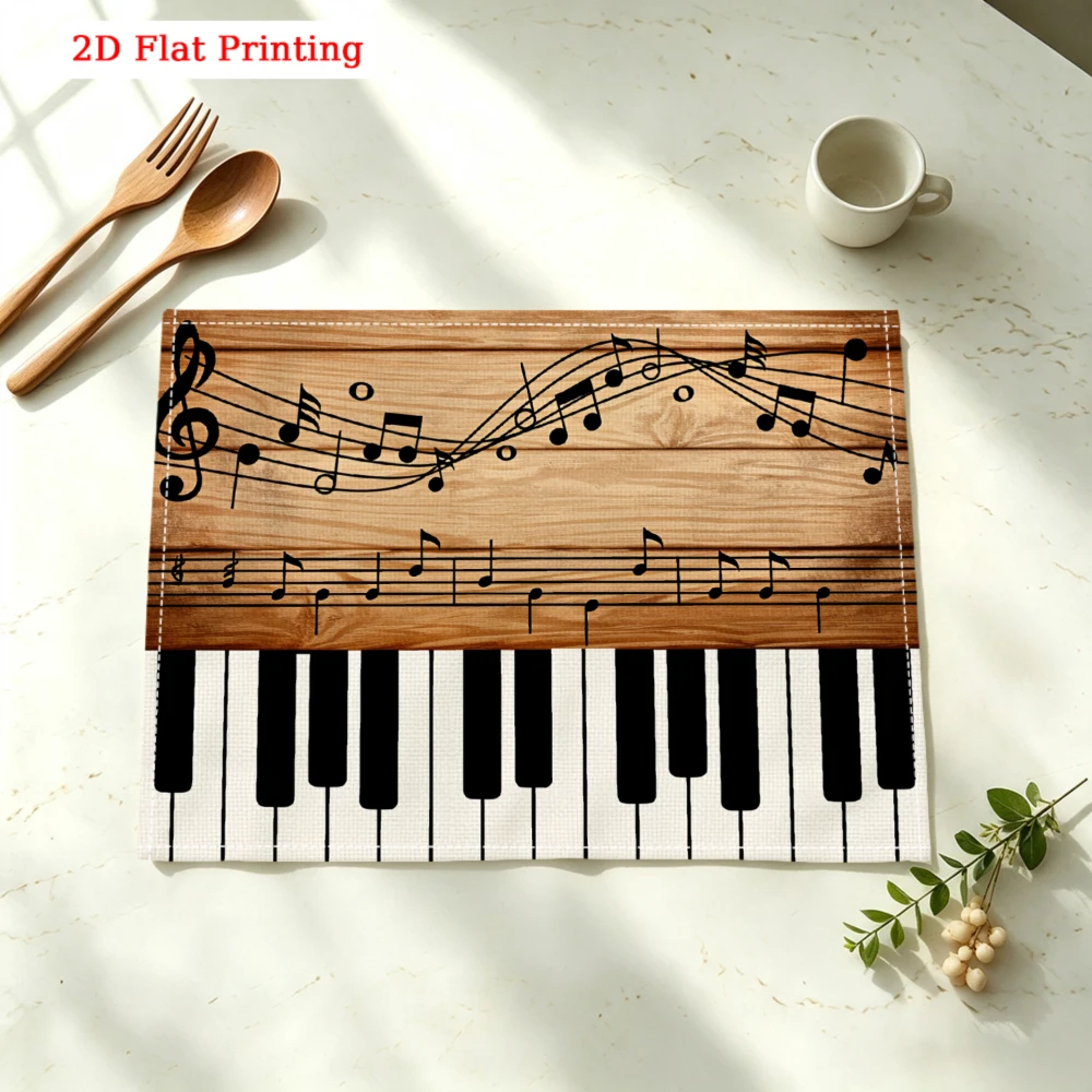 Wooden Music Notes Kitchen Placemat Wooden Music Notes Linen Pad Dish Coffee Cup Table Mat 1PC 30x40cm