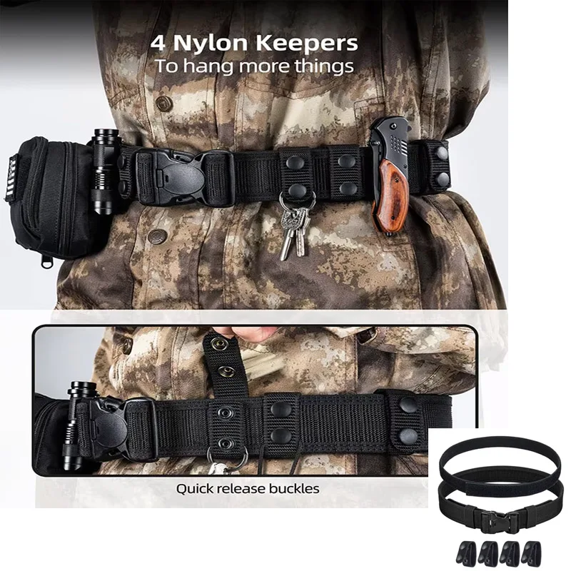 

Tactical Belt Quick Release Outdoor Utility 2 in 1 Heavy Duty Belt with 4 Belt Keepers Sport Accessories Adjustable Length Nylon