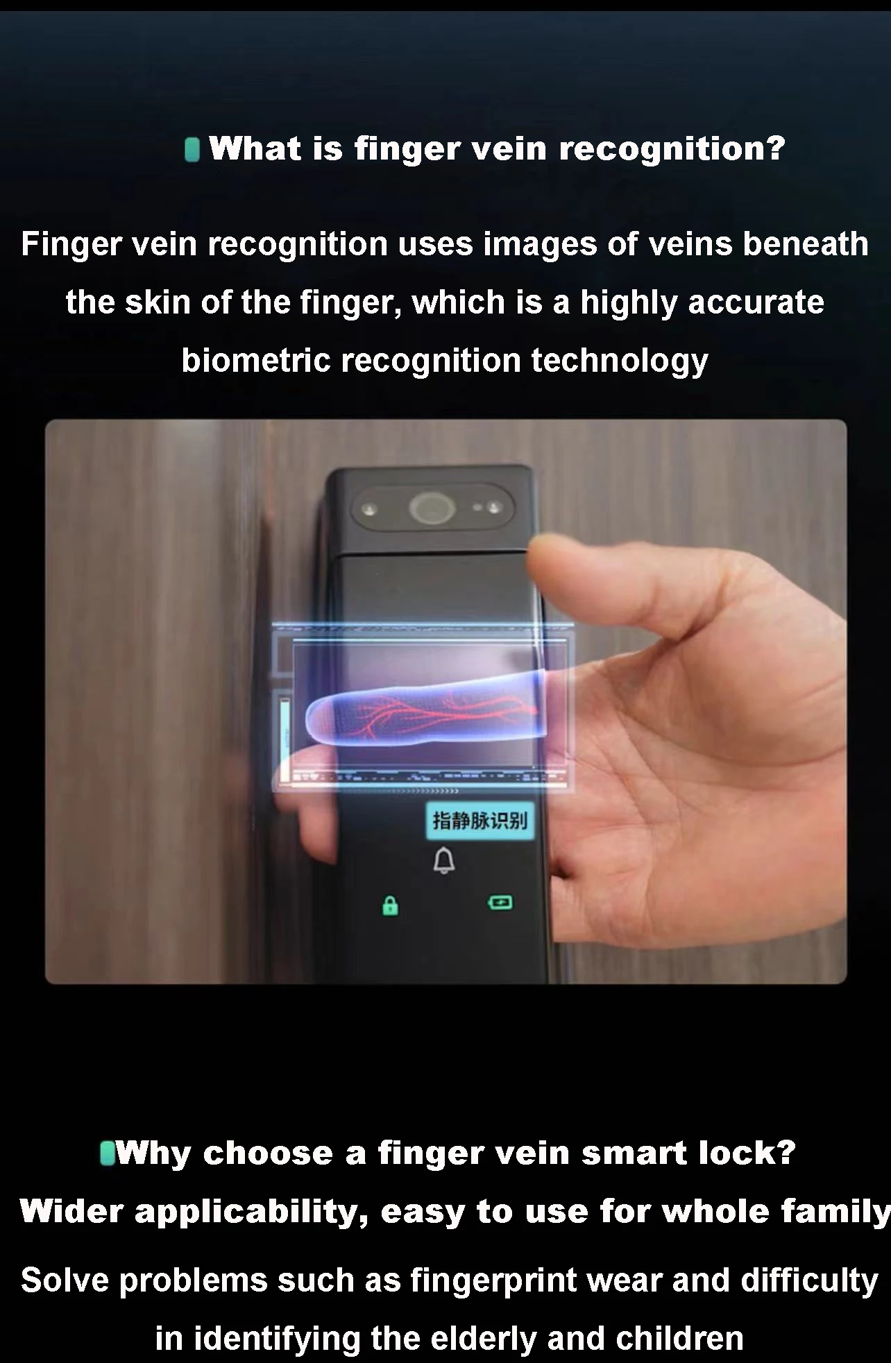 UIELOCK Veine delle dita Sblocco Citofono visivo 3D Riconoscimento facciale Blocco Password Smart Card App Tuya Controllo remoto Smart Door Lock