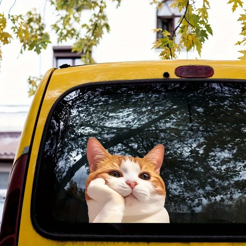 

1Pc 2D Flat Sticker Cute Orange Cat Window Sticker - Fantasy Sticker, Suitable for Car, Truck, Motorcycle, Laptop Decoration