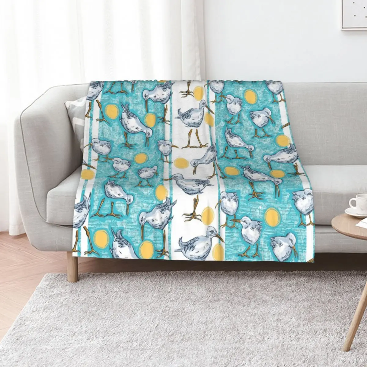 Sunny Sandpipers Pattern | Beach Blue w/ Stripes Throw Blanket Warm Kid'S Custom Summer Furry Decorative Beds Blankets