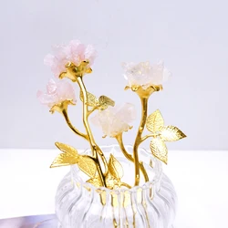 1pc Natural Crystal Single Crystal Rose Gold Flower Stem Home Decoration Gift Ornament