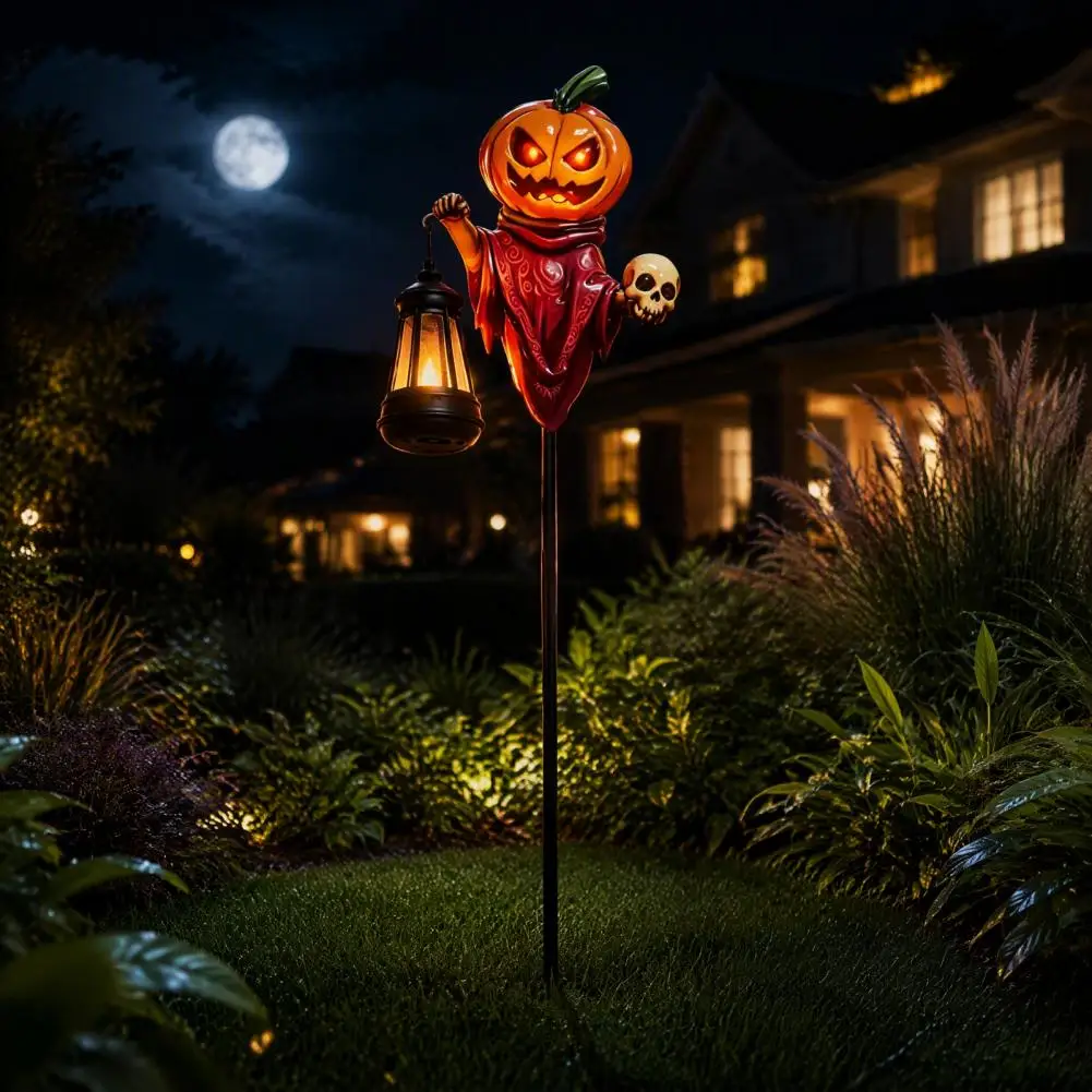 Decorative Pathway Halloween Solar Pumpkin Garden Stake Light Metal Outdoor Led Landscape Lamp Waterproof Yard Lawn Path Patio