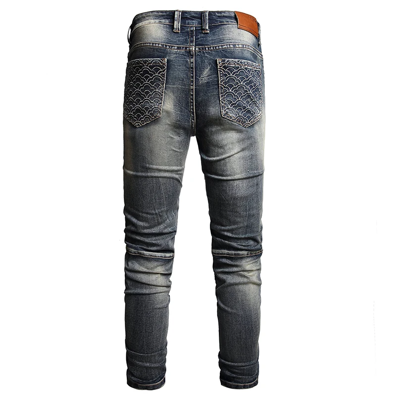 Ripped Jeans Men's Motorcycle Trendy Fashion Slim Fit 2024 Vintage Distressed Skinny Trousers High Street Pants