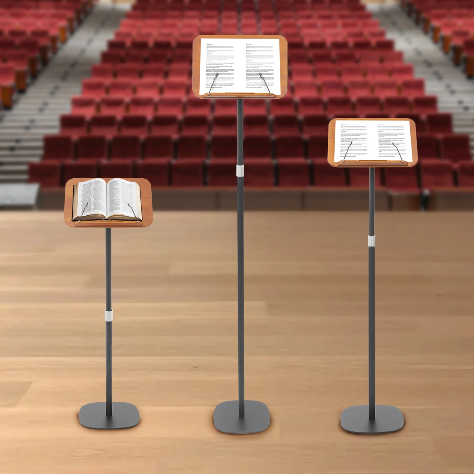 

Iron Wood Adjustable Floor Book Stand, Home School Classroom Use, 1m/1.3m/1.7m Height Adjustable Music Book Holder with Page Clips for Readers & Musicians