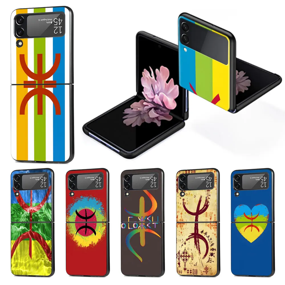 Amazigh Berber Flag Case dla Samsung Galaxy Z Flip 4 3 5G Black Hard PC Cover Flip4 Flip3 Folding Phone Funda Capa Zflip4 Zflip3