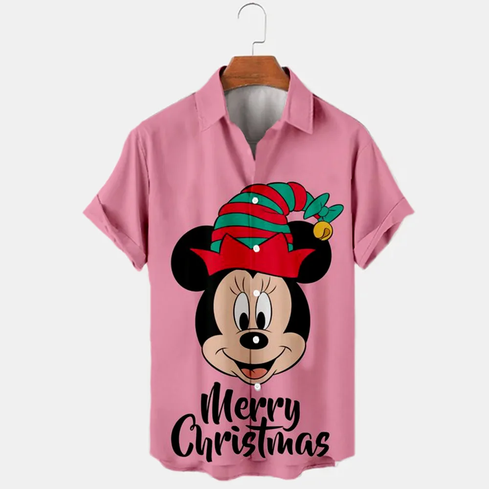 Camiseta de manga corta con solapa para hombre, Camisa ajustada de estilo Harajuku, con estampado 3D de Stitch y Mickey de Disney, nueva Navidad, Y2K