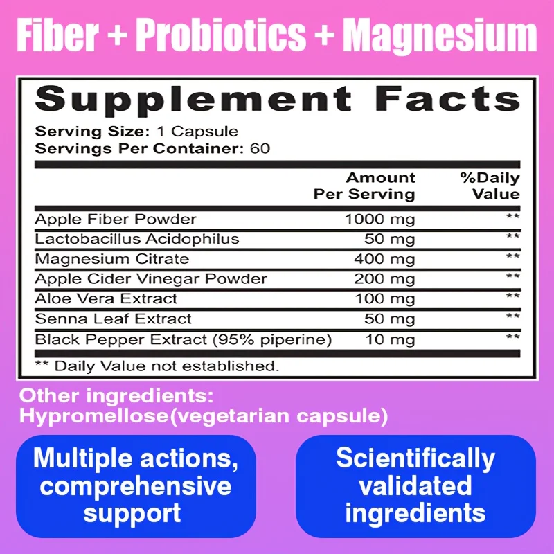 Triple action bowel support - [Fiber+ Probiotics + Magnesium] - Neakened immune system imbalance in gut microbiota Constipation