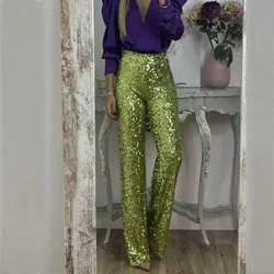 BKLD Party Glitter Pants Casual Slim Fit Elastic Solid Sequins Stylish Women Middle Waisted Wrapped Hip Trousers New OL Clothing