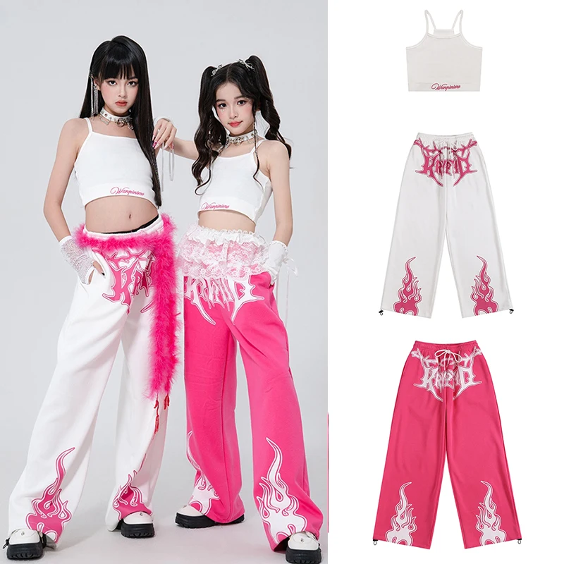 

Sweet Lovely Hip Hop K-pop Stage Set Children Performance Outfit Kids Streetwear Wear Girl Group Jazz Set Crop Tops Pants XH2730